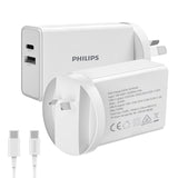 Philips 20W Power Adapter Wall Charger with 1.25m USB-C to USB-C Cable DLP4342C