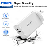 Philips 30W Power Adapter Wall Charger with 1.25m USB-C to USB-C Cable DLP4343C