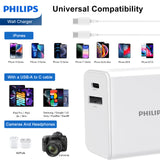 Philips 30W Power Adapter Wall Charger with 1.25m USB-C to USB-C Cable DLP4343C