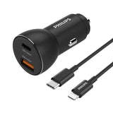 Philips QC+PD Car Charger with USB-C to Lightning Cable (DLP2521L)