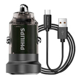 Philips Ultra Fast Car Charger with USB-A to USB-C Cable (DLP2522A)