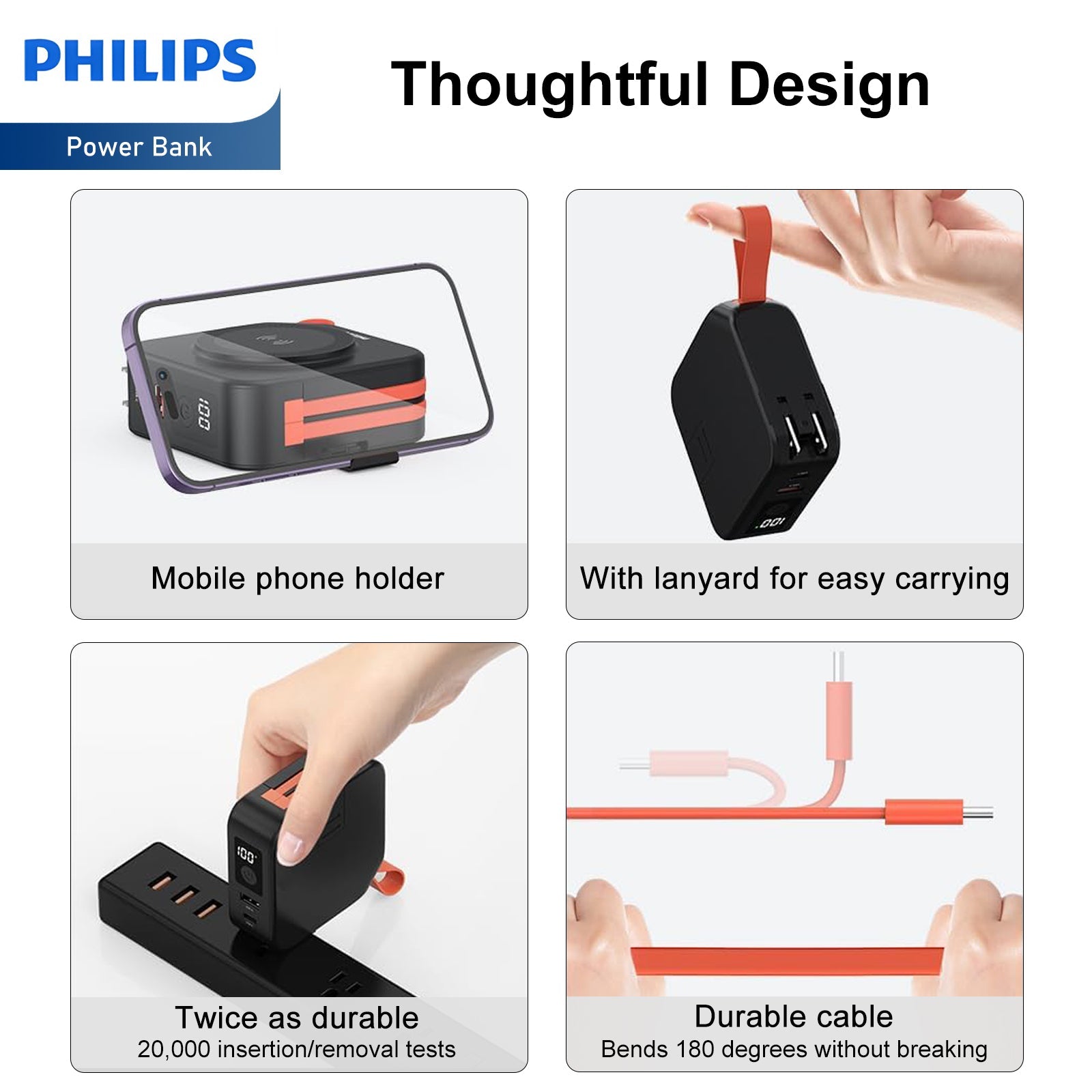 PHILIPS 10 in 1 Power Bank Wireless 10000mAh 20W Travel Charger with AU, EU, UK Adapter