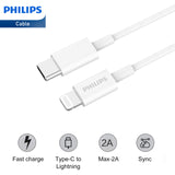 Philips Accessories USB-C to Lightning Charging Cable 2m. (White) DLC4578L