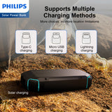 Philips 10000mAh Portable Solar Power Bank Supports Fast Charging of Multiple Devices DLP7725N