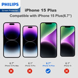 Philips Privacy Glass Screen Protector Film for Apple iPhone 15 Plus, Tempered Glass Anti-Spy Anti-Peeping Explosion-proof Nano Coated Filter Anti-Oil Anti-Fingerprint¡ Full Coverage Hardness 9H DLK5508