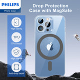 Philips Magnetic Case for iPhone 15 Pro Max, Anti-Scratch Ultra Crystal Clear Back Case with MagSafe, Shockproof Hard PC Back & Soft TPU, Non-Yellowing Full Bumper Protective Protection Phone Cover Case DLK6119TG