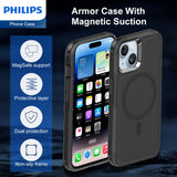 Philips iPhone 15 Plus Armor Magnetic Case with MagSafe, Bumper Shell with Lanyards, Heavy Duty Dual-Layer Shockproof Drop Protection Phone Case for Men Women Anti-Slip Dustproof Shockproof - Black DLK6121B