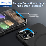 Philips iPhone 15 Pro Max Armor Magnetic Case with MagSafe, Bumper Shell with Lanyards, Heavy Duty Dual-Layer Shockproof Drop Protection Phone Case for Men Women Anti-Slip Dustproof Shockproof - Black DLK6123B