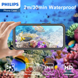 Philips iPhone 15 Full Protection Waterproof Case with MagSafe, Built-in PET Camera Lens Protector 360 degree Body Heavy Duty Protective Phone Case Dustproof Shockproof Snow Proof Black DLK6207B