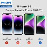 Philips HD Ceramic Screen Protector Film for iPhone 15, TPU Flexible Clear Explosion-proof Nano Coated Filter Anti-Oil Anti-Shatter Anti-Fingerprint Full Coverage Hardness 9H DLK7107