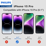 Philips HD Ceramic Screen Protector Film for iPhone 15 Pro, TPU Flexible Clear Explosion-proof Nano Coated Filter Anti-Oil Anti-Shatter Anti-Fingerprint Full Coverage Hardness 9H DLK7109