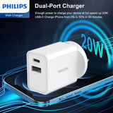 Philips 20W Power Adapter Wall Charger with 1.25m USB-C to USB-C Cable DLP4342C