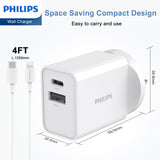 Philips 20W Power Adapter Wall Charger with 1.25m USB-C to Lightning Cable DLP4342L