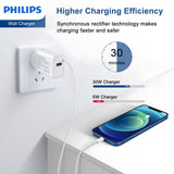Philips 30W Power Adapter Wall Charger with 1.25m USB-C to Lightning Cable DLP4343L