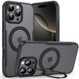 BUCKKO Metal 360° Rotate Stand Protective Case With MagSafe for iPhone - iPhone 16 Pro Max / Black