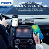 Philips QC+PD Car Charger with USB-C to USB-C Cable (DLP2521C)