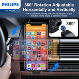 Philips 15W Qi Wireless Fast-Charging Car Mount fit for iPhone 16 15 14 13 12 11 Pro Max Xs, Samsung Galaxy S23 Ultra S22 S21 S20, S10+ S9+ Note 9, etc DLK3525Q