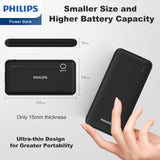 Philips 10000mAh Power Bank 5V/2.1A with Dual USB A and USB-C Input Ports, Portable Charger Battery Pack Fast Charging Universal Power Bank Black DLP1810NB/62