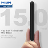 Philips 10000mAh Power Bank 5V/2.1A with Dual USB A and USB-C Input Ports, Portable Charger Battery Pack Fast Charging Universal Power Bank Black DLP1810NB/62