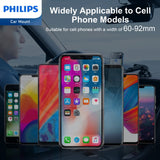 Philips 15W Qi Wireless Fast-Charging Car Mount fit for iPhone 16 15 14 13 12 11 Pro Max Xs, Samsung Galaxy S23 Ultra S22 S21 S20, S10+ S9+ Note 9, etc DLK3525Q