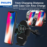 Philips 15W Qi Wireless Fast-Charging Car Mount fit for iPhone 16 15 14 13 12 11 Pro Max Xs, Samsung Galaxy S23 Ultra S22 S21 S20, S10+ S9+ Note 9, etc DLK3525Q