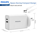 Philips 30W Power Adapter Wall Charger with 1.25m USB-C to USB-C Cable DLP4343C