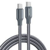 Philips USB-C to Type-C Charge Sync Cable, USB Type C PD Charging Cord for iPhone 15 MacBook Pro, Huawei Matebook, iPad Pro 2020, Chromebook, Pixel 6, Samsung Note 10 S21 S20 (1.25M, Black) DLC4548C