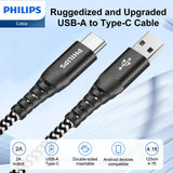 PHILIPS USB Type C Cable, USB-A to USB-C Black Braided Fast Charging Cable, Compatible with iPad Pro, iPhone 15, MacBook, Samsung Galaxy, Google Pixel (125cm USB-A to Type-C Cable) DLC4572A