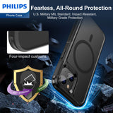 Philips iPhone 15 Armor Magnetic Case with MagSafe, Bumper Shell with Lanyards, Heavy Duty Dual-Layer Shockproof Drop Protection Phone Case for Men Women【Anti-Slip】【Dustproof】【Shockproof】- Black DLK6120B