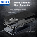 Philips iPhone 15 Armor Magnetic Case with MagSafe, Bumper Shell with Lanyards, Heavy Duty Dual-Layer Shockproof Drop Protection Phone Case for Men Women【Anti-Slip】【Dustproof】【Shockproof】- Black DLK6120B