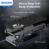 Philips iPhone 15 Pro Armor Magnetic Case with MagSafe, Bumper Shell with Lanyards, Heavy Duty Dual-Layer Shockproof Drop Protection Phone Case for Men Women【Anti-Slip】【Dustproof】【Shockproof】- Black DLK6122B