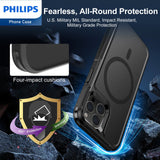 Philips iPhone 15 Pro Max Armor Magnetic Case with MagSafe, Bumper Shell with Lanyards, Heavy Duty Dual-Layer Shockproof Drop Protection Phone Case for Men Women【Anti-Slip】【Dustproof】【Shockproof】- Black DLK6123B