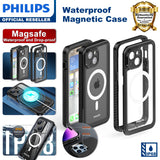 Philips iPhone 15 Plus Full Protection Waterproof Case with MagSafe, Built-in PET Camera Lens Protector，360° Body Heavy Duty Protective Phone Case【Dustproof】【Shockproof】【Snow Proof】- Black DLK6208B