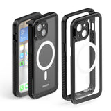 Philips iPhone 15 Full Protection Waterproof Case with MagSafe, Built-in Tempered Glass Camera Lens Protector，360° Body Heavy Duty Protective Phone Case【Dustproof】【Shockproof】【Snow Proof】- Black DLK6207B