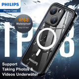 Philips iPhone 15 Plus Full Protection Waterproof Case with MagSafe, Built-in PET Camera Lens Protector，360° Body Heavy Duty Protective Phone Case【Dustproof】【Shockproof】【Snow Proof】- Black DLK6208B