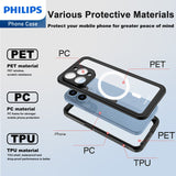 Philips iPhone 15 Plus Full Protection Waterproof Case with MagSafe, Built-in PET Camera Lens Protector，360° Body Heavy Duty Protective Phone Case【Dustproof】【Shockproof】【Snow Proof】- Black DLK6208B