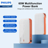 Philips 65W Multi-function Mobile Power Supply with AC and USB-C Dual Charging | Free Adapter*3 | Comes with USB-C Cable DLP6350CW