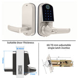 Buckko Locks S210 Smart Lever Lock for Doors with Fingerprint PIN RFID App Key Silver