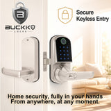 Buckko Locks S210 Smart Lever Lock for Doors with Fingerprint PIN RFID App Key Silver