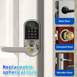 Buckko Locks S210 Smart Lever Lock for Doors with Fingerprint PIN RFID App Key Silver