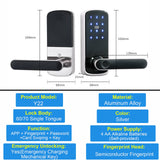 Buckko Locks Y22 Smart Lever Lock for Doors Fingerprint PIN RFID App Key Silver
