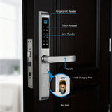Buckko Locks Smart Lever Lock for Doors Fingerprint Code Card App Key Silver