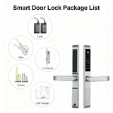 Buckko Locks Smart Lever Lock for Doors Fingerprint Code Card App Key Silver