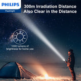 Philips Rechargeable LED Flashlights High Lumens, Adjustable Focus, 1000 Lumens Bright Powerful Handheld Flash Light, 5 Modes Flash Lights for Camping, Emergency, Hiking, Black SFL3601R