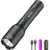 Philips Rechargeable LED Flashlights High Lumens, 1200 Lumens Bright Powerful Tactical Handheld Flash Light, 5 Modes IPX5 Waterproof Flash Lights for Camping, Emergency, Hiking, Black SFL5805R