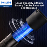 Philips Rechargeable LED Flashlights High Lumens, 1200 Lumens Bright Powerful Tactical Handheld Flash Light, 5 Modes IPX5 Waterproof Flash Lights for Camping, Emergency, Hiking, Black SFL5805R