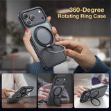 BUCKKO Metal 360° Rotate Stand Protective Case With MagSafe for iPhone - iPhone 16 Pro Max / Black