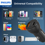 Philips QC+PD Car Charger with USB-C to USB-C Cable (DLP2521C)