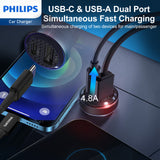 Philips Ultra Fast Car Charger with USB-A to Lightning Cable (DLP2522V)