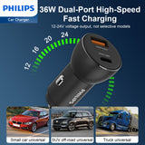 Philips QC+PD Car Charger with USB-C to Lightning Cable (DLP2521L)